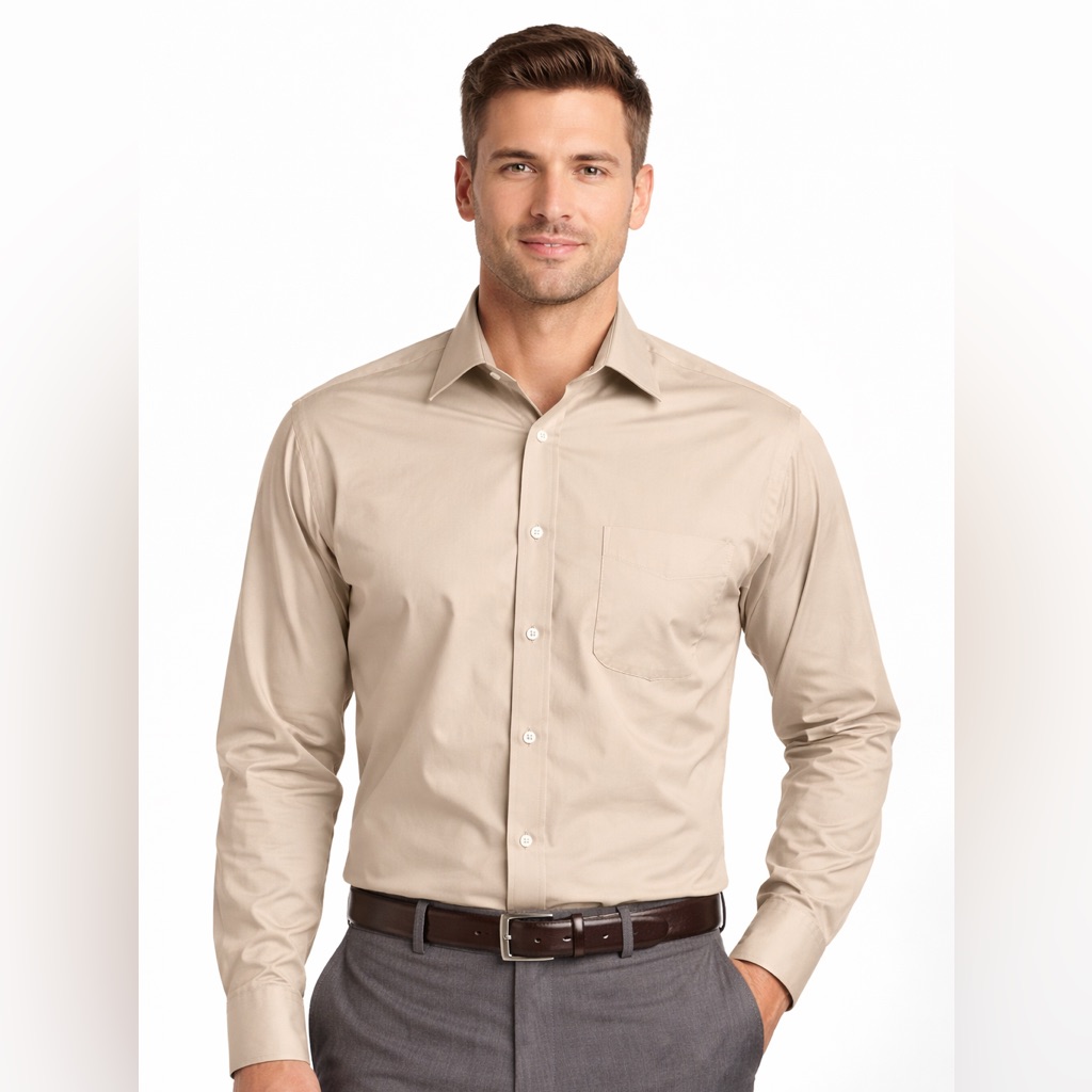 Men’s Haggar Button Down Cream Long Sleeve Dress Shirt Neck 16